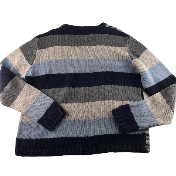 Vintage Paul Harris Women's Blue Cream Striped Mix Knit Chunky Grandpa Sweater L - Picture 4 of 9